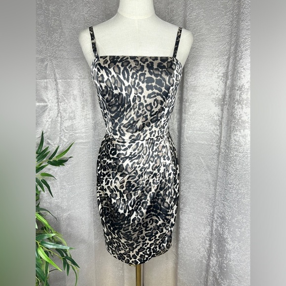 Guess Leopard Print Silky Faux Wrap Bodycon Dress Sz 3 - Picture 1 of 12